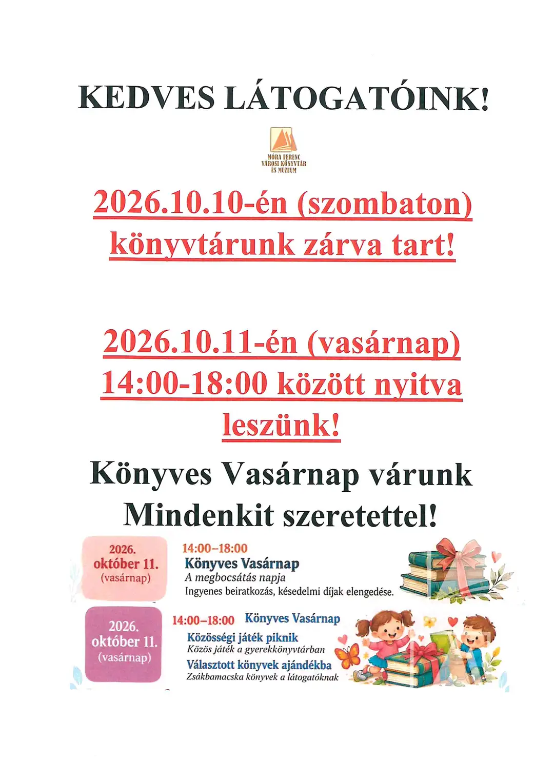 Könyves Vasárnap a Móra Ferenc Városi Könyvtárban