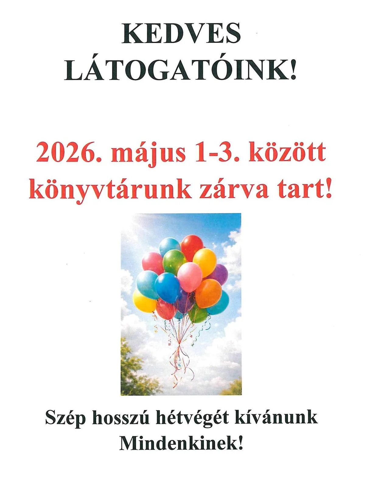 Ünnepi nyitvatartás